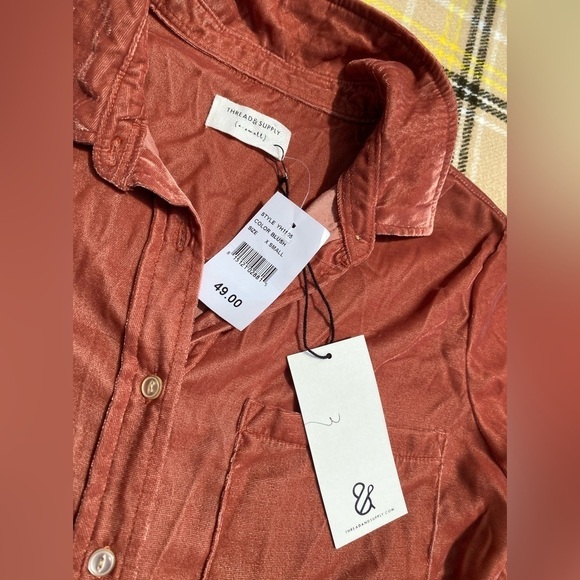 NWT Thread & Supply Blush Velvet Long Sleeve Button Down - Picture 4 of 4